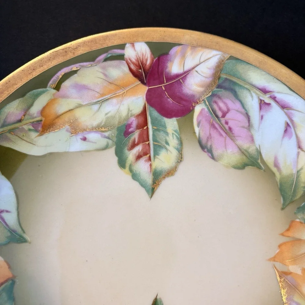 Vintage Royal Austria O&E.G. Cake Plate Autumn Leaves Hand‎ Painted Gold Trim